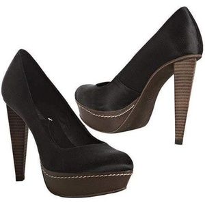 BCBGMAXAZRIA Diva Black Satin Platform Pump